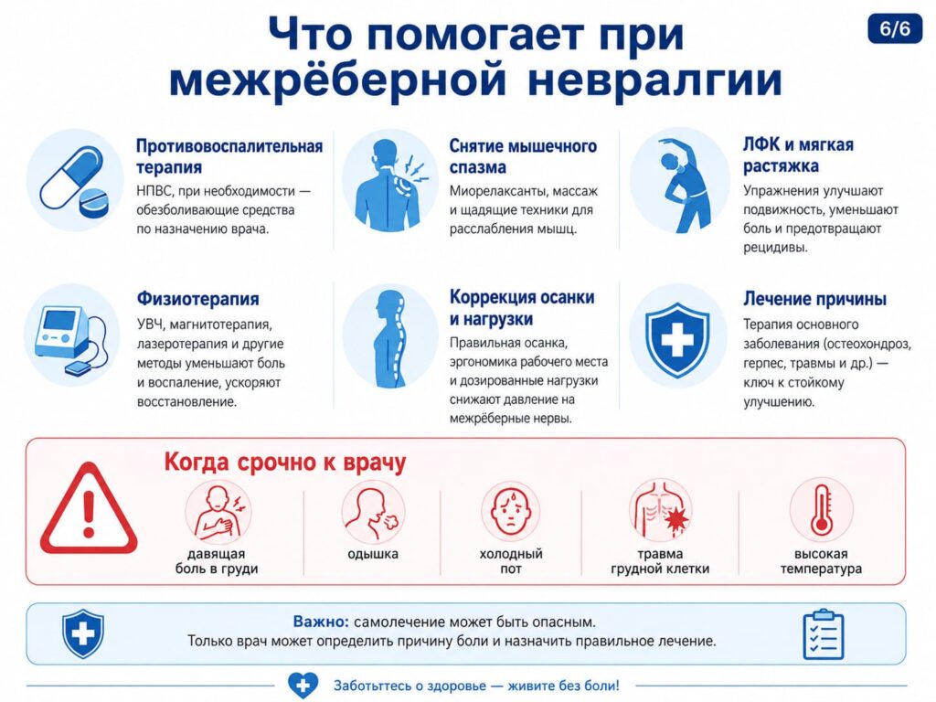 Лечение межрёберной невралгии - физиотерапия, ЛФК, снятие спазма и когда срочно к врач